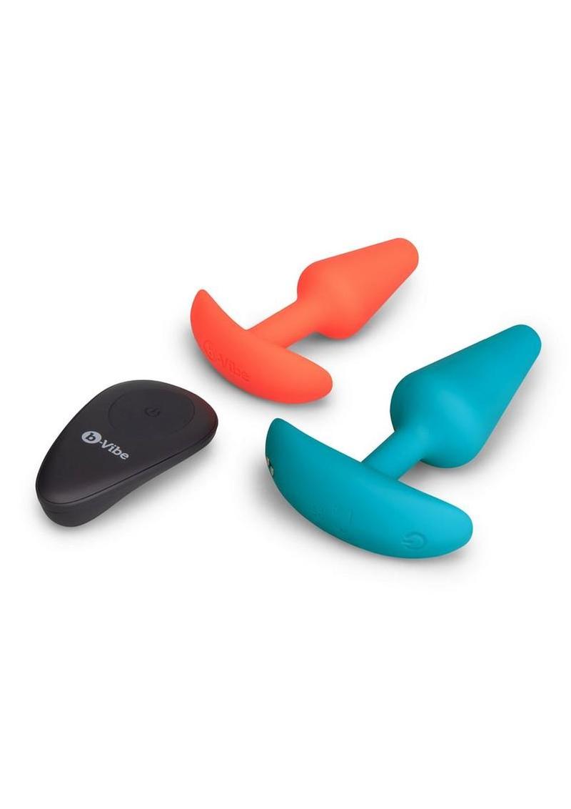 B-Vibe Butties Silicone Anal Training Set with Remote Control - Orange/Teal - 2 Pc