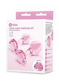 B Vibe Pink Roses Glass Butt Plug Training - 2pc/Set