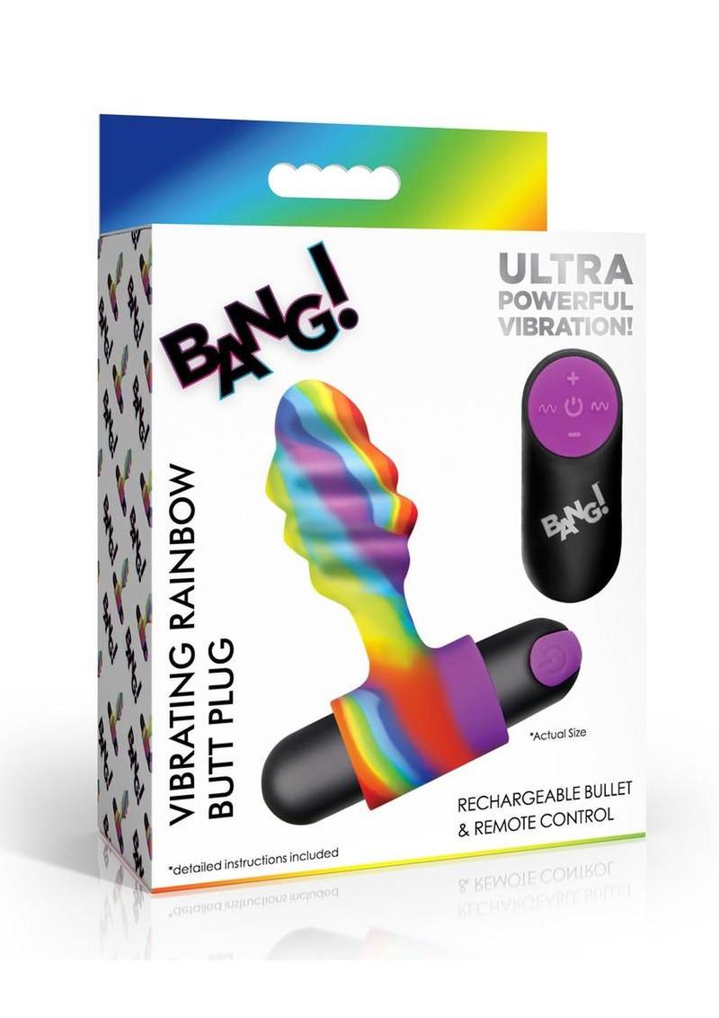 Bang Vibrating Rainbow Butt Plug Silicone Rechargeable - Multicolor