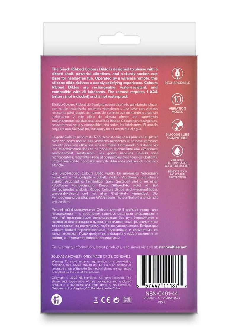 Colours Ribbed Rechargeable Silicone Vibrating Insertable with Remote Control