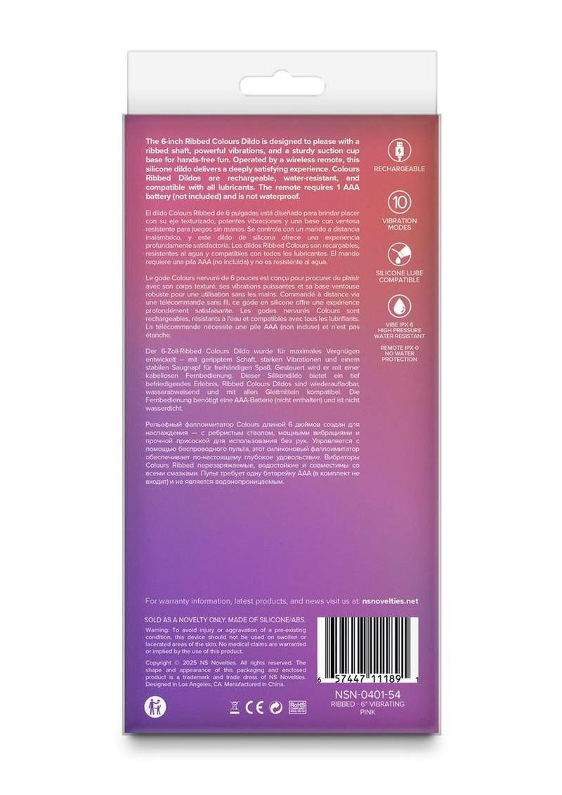 Colours Ribbed Rechargeable Silicone Vibrating Insertable with Remote Control