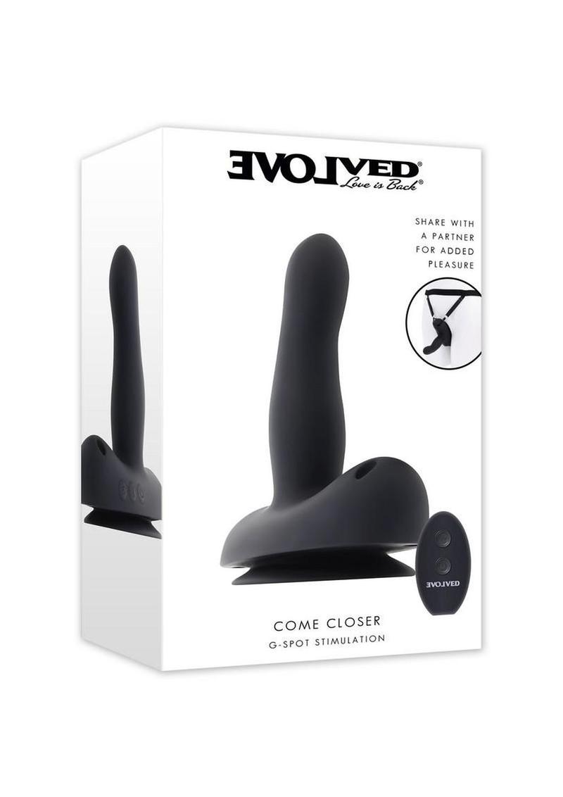 Come Closer Rechargeable Silicone Strap-On Vibrator with Remote - Black