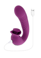 Deep Ecstasy Rechargeable Silicone Ribbed Thrusting Rabbit Vibrator with Clitoral Stimulator