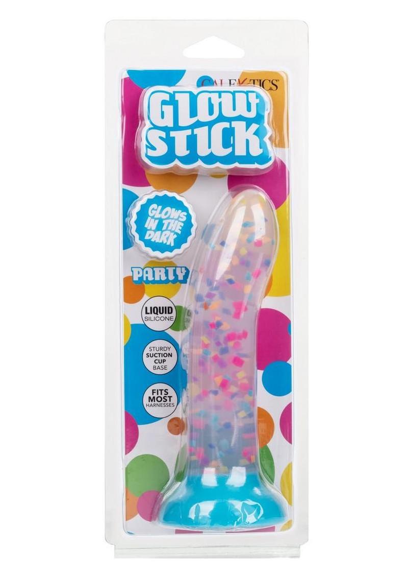 Glow Stick Party Silicone Glow In The Dark Dildo with Suction - Blue/Glow In The Dark