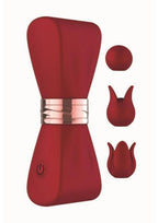 Gold Glam Tri-Tip Rechargeable Silicone Vibrator with 3 Tips - Red