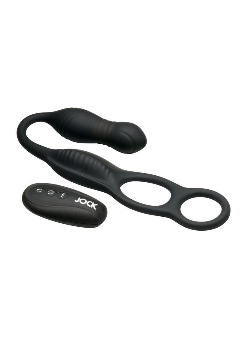 Jock Hyper Thrusting and Vibrating Rechargeable Silicone Anal Plug with C-Ring - Black