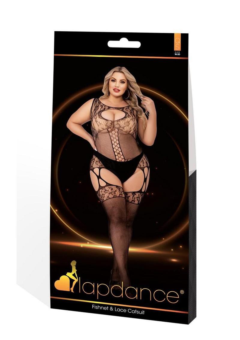 Lapdance Lingerie Fishnet and Lace Catsuit - Queen Size - Black