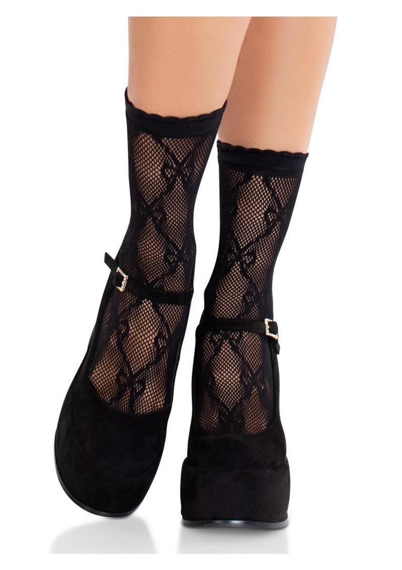 Leg Avenue Bow Net Anklets - Black - One Size