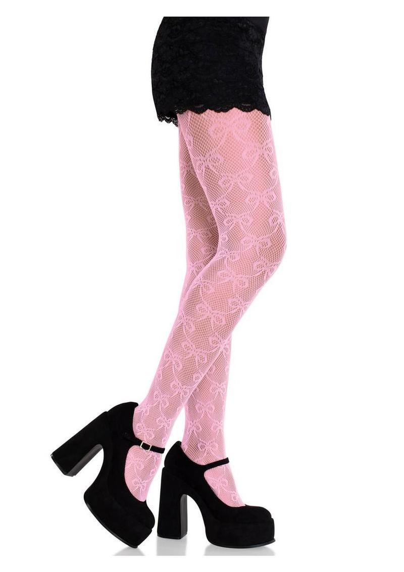 Leg Avenue Bow Net Tights - Pink - One Size
