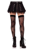 Leg Avenue Dotted Net Skull Thigh Highs - Black - One Size