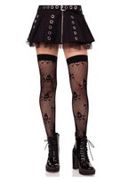 Leg Avenue Dotted Net Skull Thigh Highs - Black - One Size