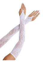 Leg Avenue Floral Net Extra Long Gauntlet Arm Warmers - White - One Size