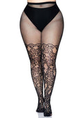 Leg Avenue Floral Vine Net Tights - Plus - Black - Queen