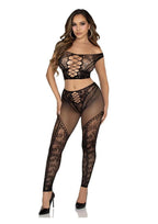 Leg Avenue Net and Lace Off-The-Shoulder Crop Top and Footless Tights
