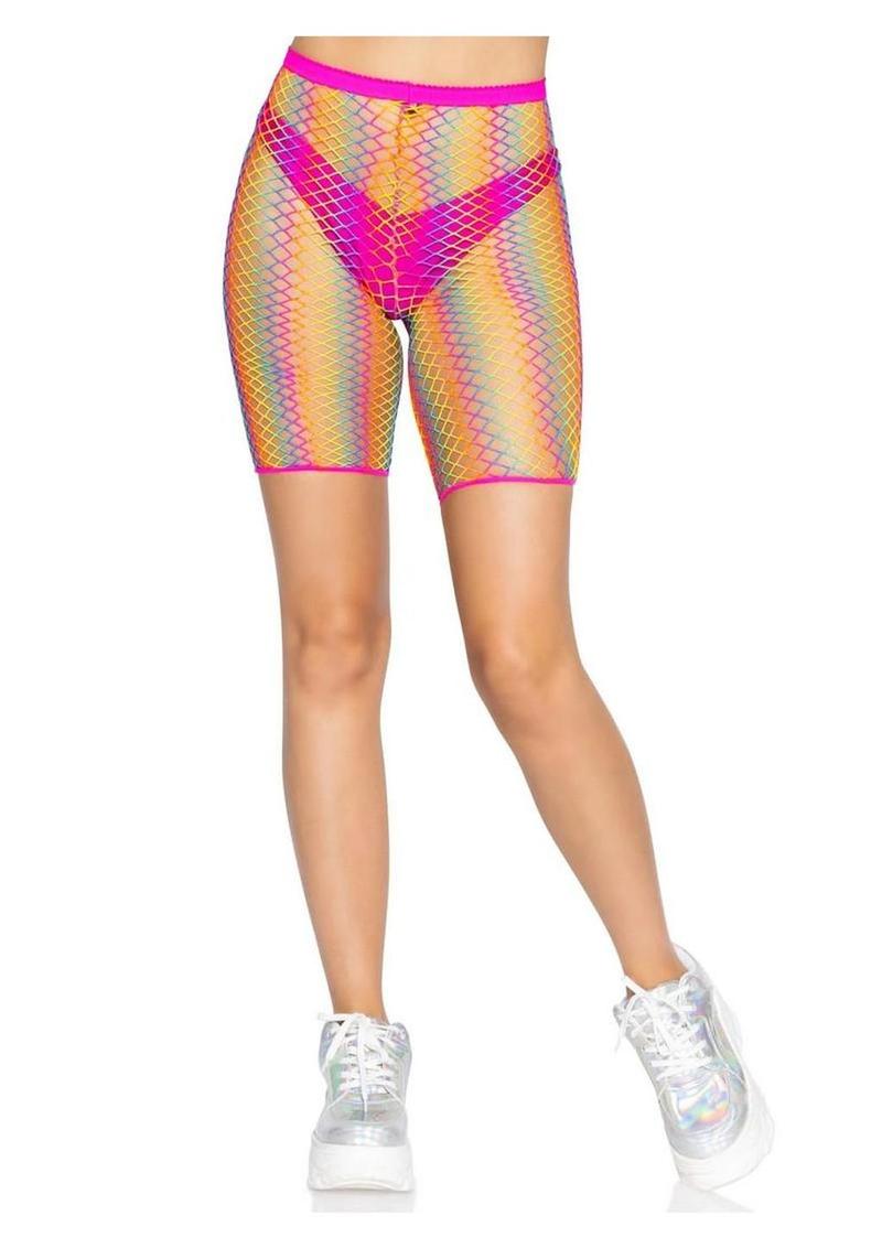 Leg Avenue Ombre Rainbow Woven Net Biker Shorts - Os - Multicolor