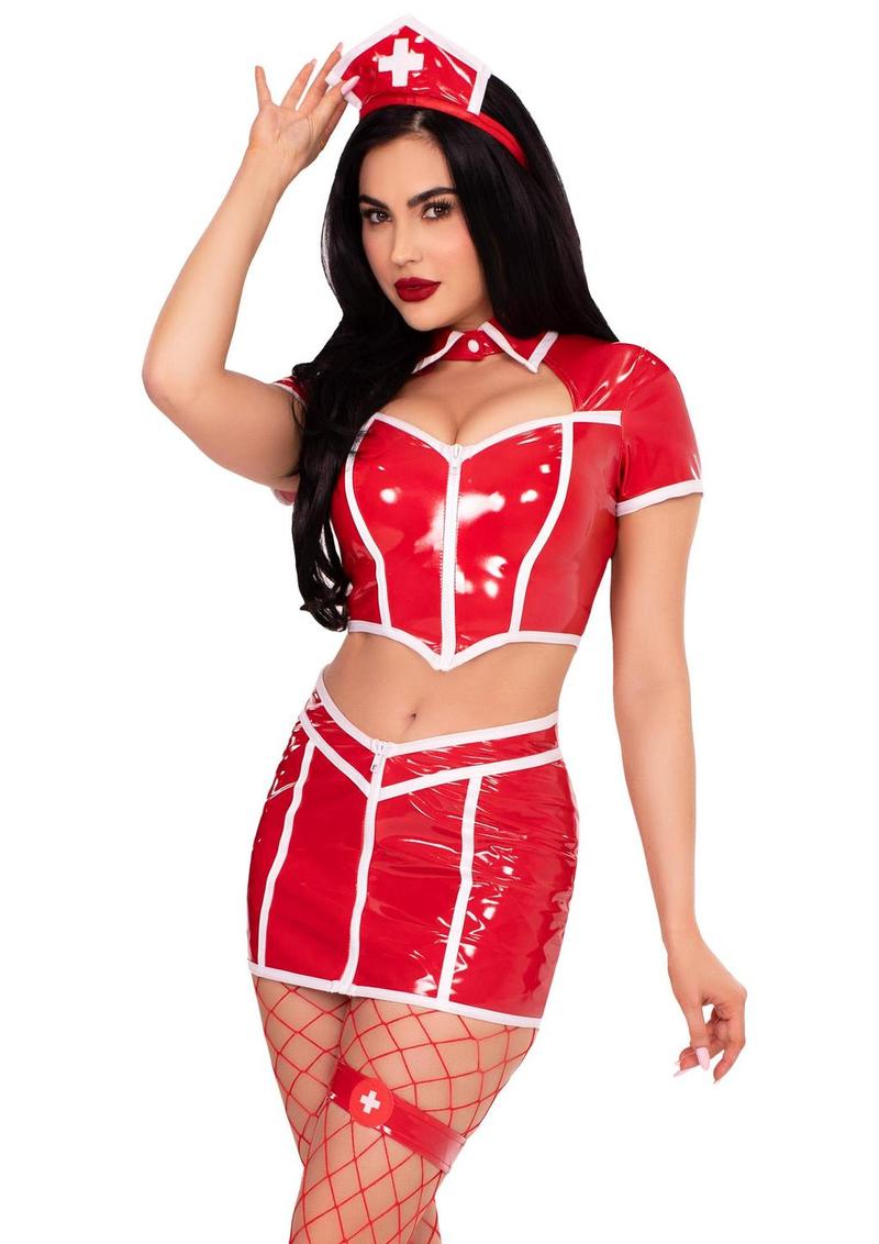 Leg Avenue Red Alert Nurse Costume - Red - Large - 4 Piece