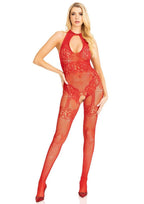 Leg Avenue Seamless Rhinestone Fishnet Bodystocking with Keyhole and Lace Lingerie Detail