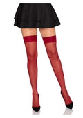 Leg Avenue Spandex Sheer Thigh Highs with Embroidered Rose Side Detail - Red - One Size