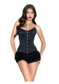 Leg Avenue Steel Boned Satin Corset with Full Busk Closer and Lace-Up Back - X - Black - Large