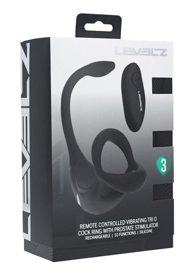 Levelz Vibrating Silicone Rechargeable Tri O Cock Ring with Prostate Stimulator and Remote Control - Black
