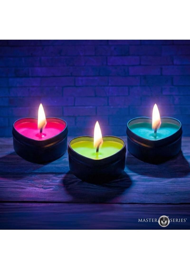 Master Series Burning Heart Blacklight Reactive Heart Drip Candle Set (3 Piece) - Neon