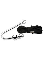 Master Series Roped Beaded Anal Hook with Rope - Black/Silver