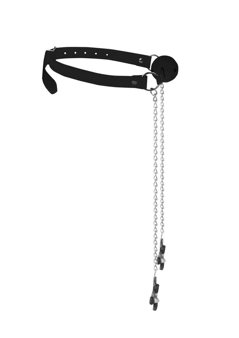 Ouch! Breathable Bit Gag with Nipple Clamps
