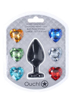 Ouch! Heart Diamond Silicone Butt Plug - Black - Large