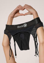 Ouch! Vibrating Harness Thong with Adjustable Garters Rechargeable