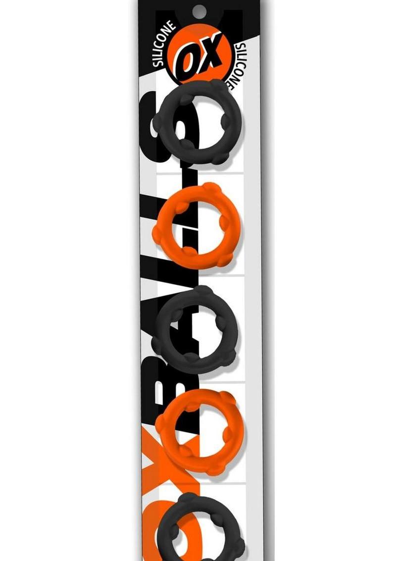 Oxballs Gearheads Silicone Spinner Cock Rings - Black/Orange - 5 Pack