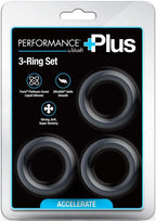 Performance Plus Accelerate Silicone Cock Ring - Black - 3 Piece/Set