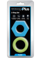 Performance Plus Flash Silicone Glow In The Dark Cock Ring - Glow In The Dark/Multicolor - 2 Piece/Set