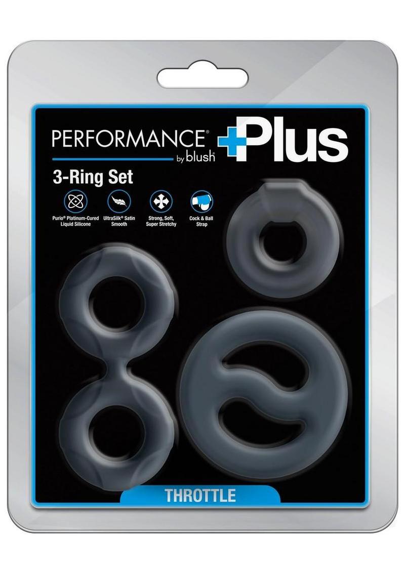 Performance Plus Throttle Silicone Cock Ring - Black - 3 Piece/Set