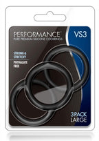 Performance Vs3 Pure Premium Silicone Cock Rings - Black - Large - 3 Pack