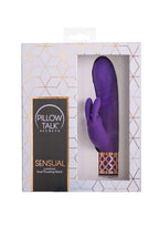 Pillow Talk Secrets Sensual Rechargeable Silicone Dual Thrusting Rabbit Wand - Purple/Rose Gold