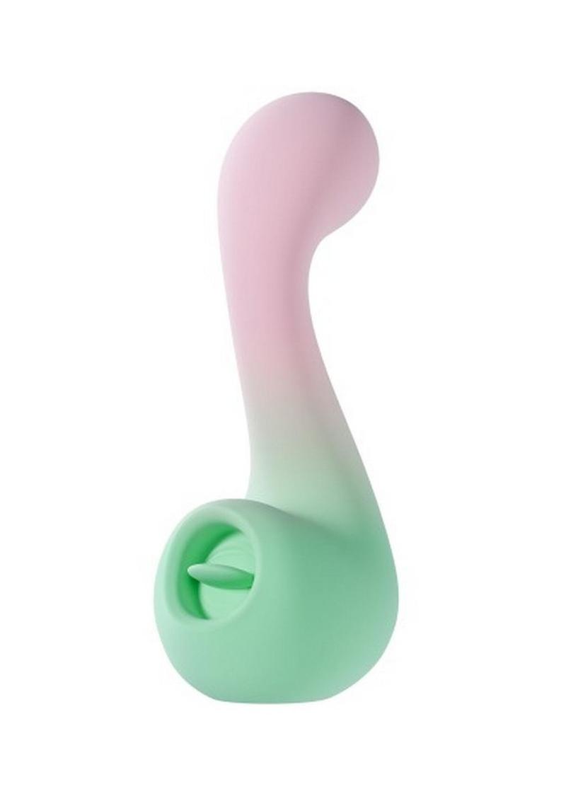 Play with Me Melody Rechargeable Silicone Dual-End Vibrator - Green/Pink
