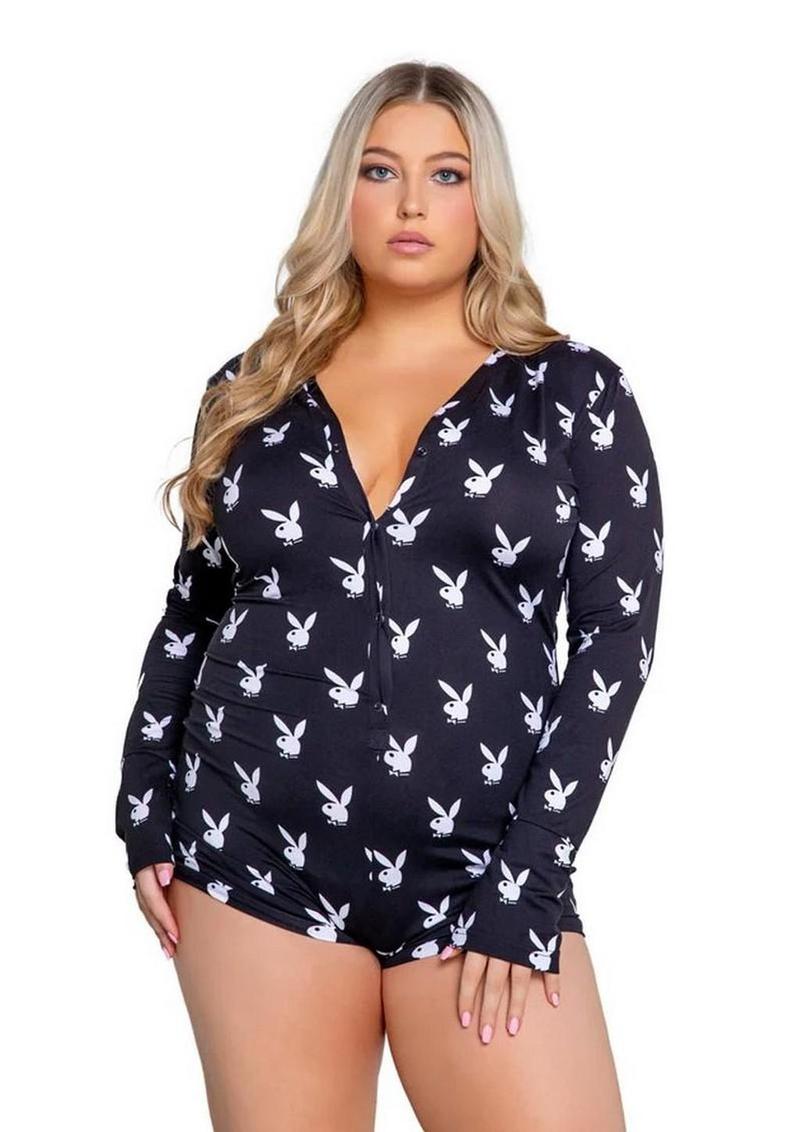 Playboy Slumber Bunny Romper - 1xlarge - Black/White - Queen/XXLarge