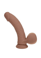 Realrock Rechargeable Silicone Dual Layered Vibrating Curved Dildo with Weighted Balls - Caramel - 6in