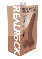 Realrock Rechargeable Silicone Dual Layered Vibrating Curved Dildo with Weighted Balls - Caramel - 8in