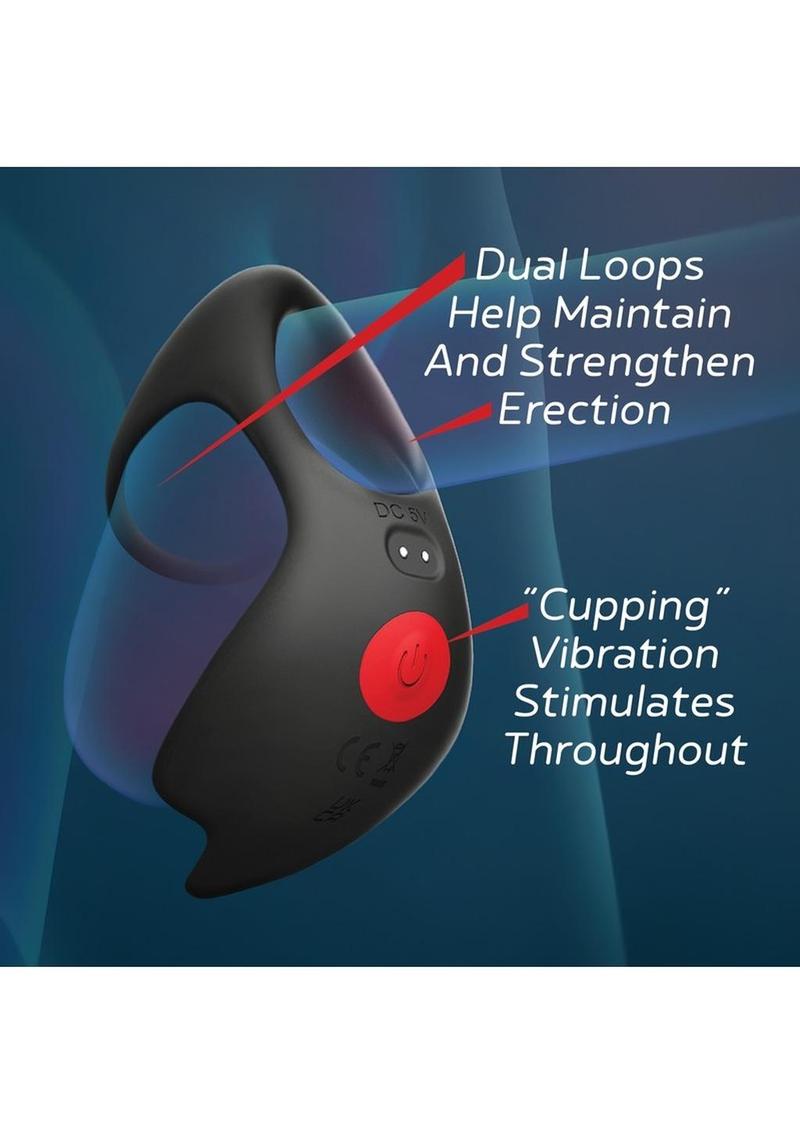 Red Dot Silicone Rechargeable Vibrating Ring with Controller V3