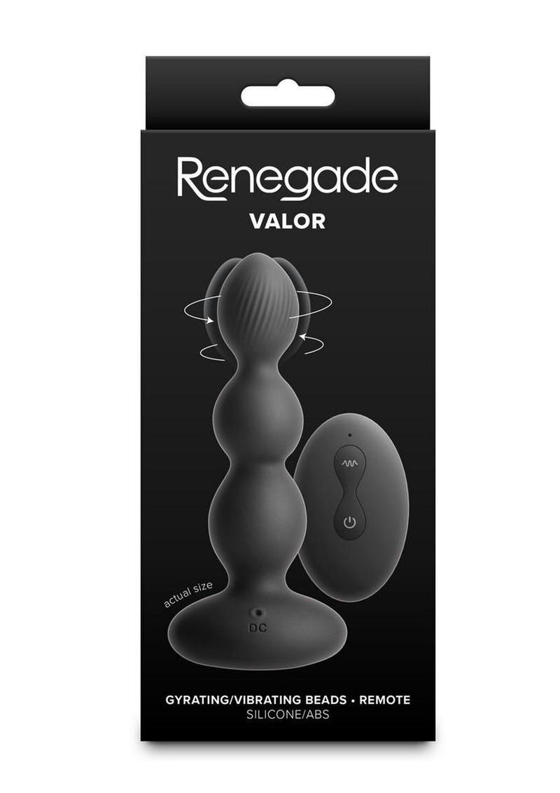 Renegade Valor Rechargeable Silicone Vibrating Anal Beaded Plug with Remote - Black
