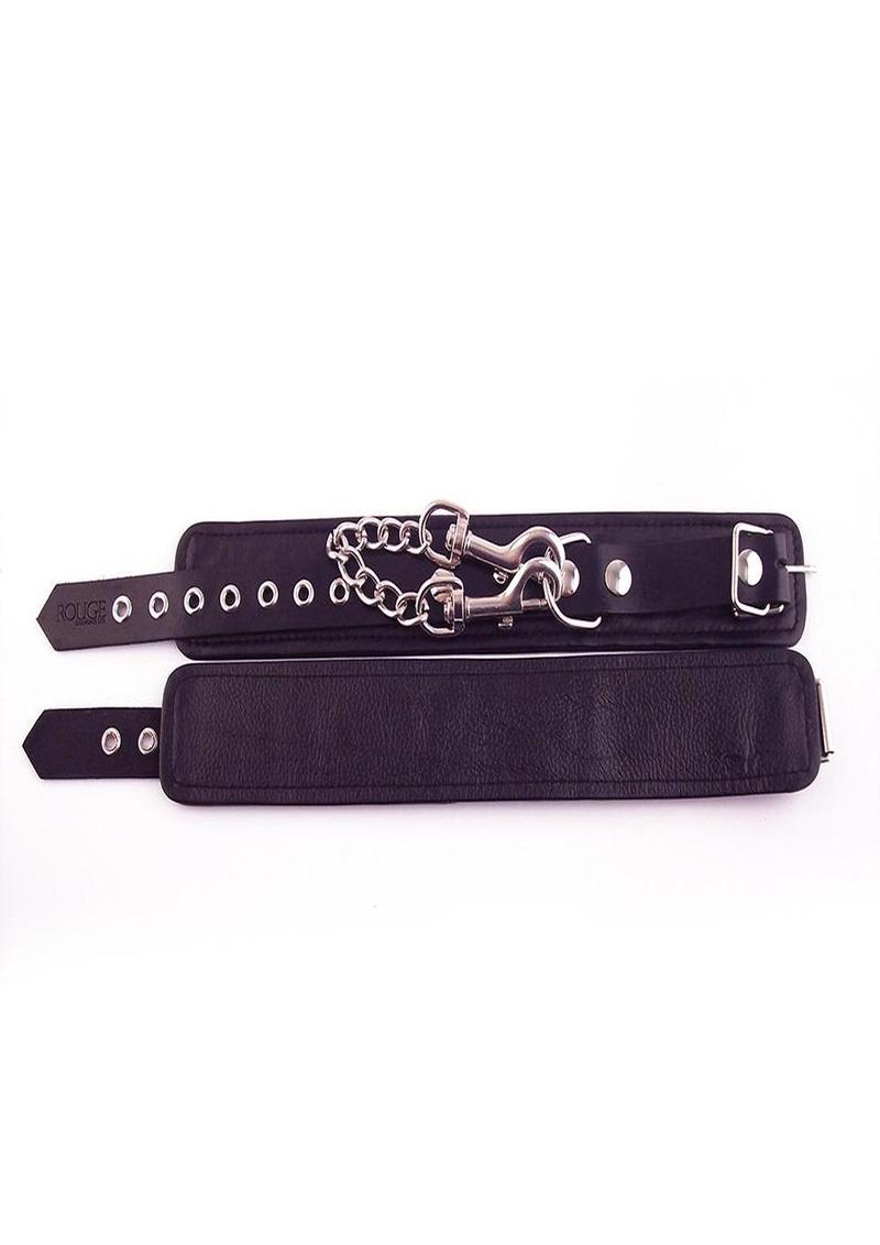 Rouge Plain Leather Adjustable Ankle Cuffs - Black
