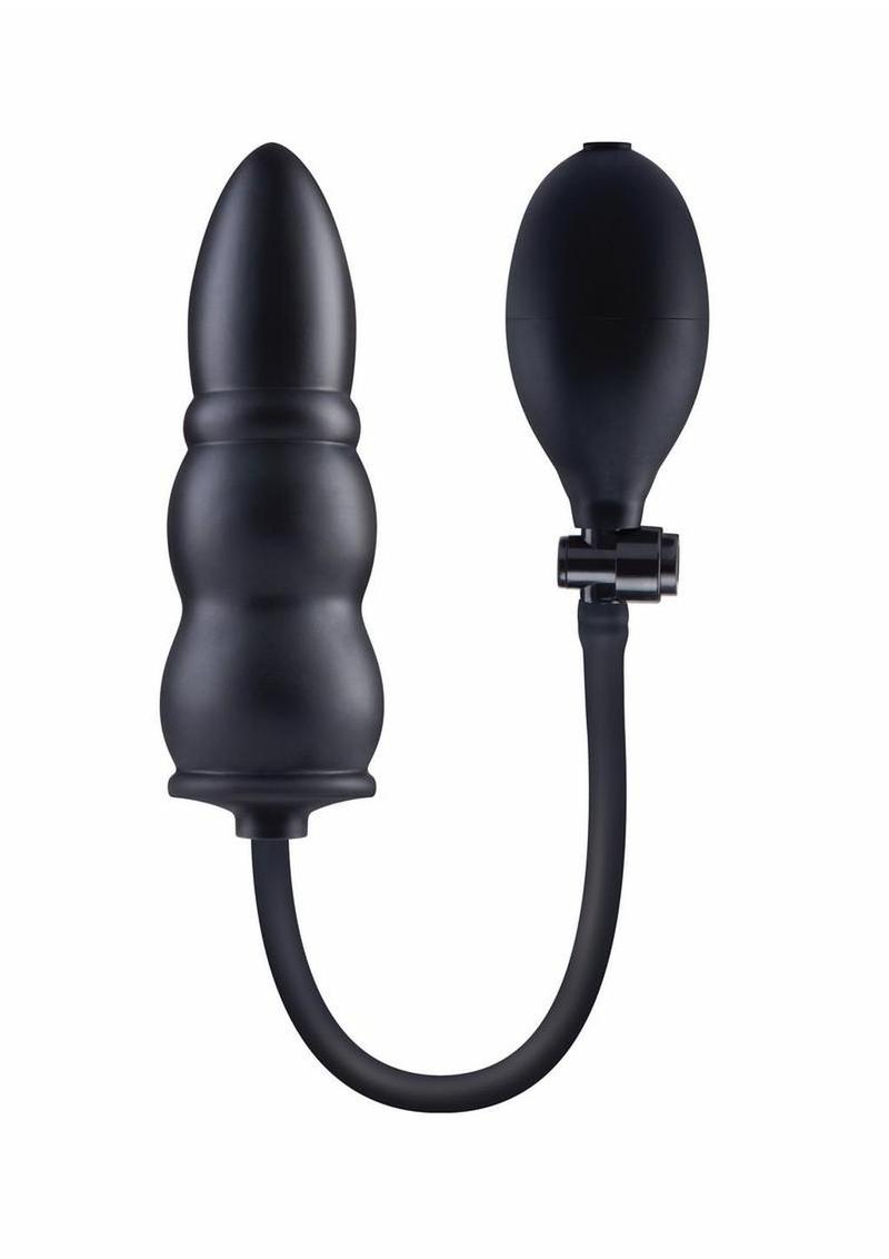Size Up Ripple Inflatable Silicone Butt Plug - Black - 5.5in