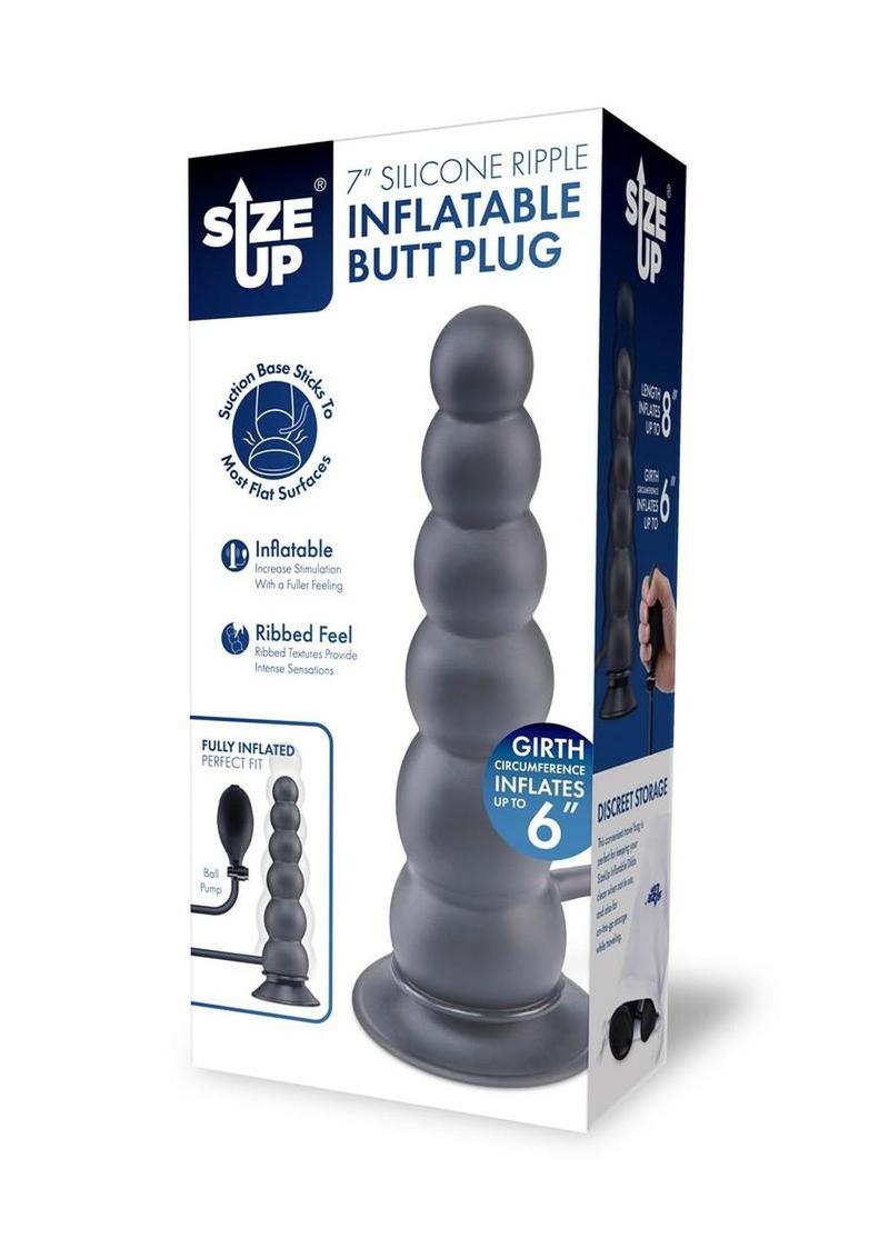 Size Up Ripple Inflatable Silicone Butt Plug - Black - 7in