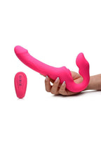 Strap U Licking Vibrating Rechargeable Silicone Strapless Harness with Remote Control