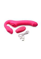 Strap U Licking Vibrating Rechargeable Silicone Strapless Harness with Remote Control