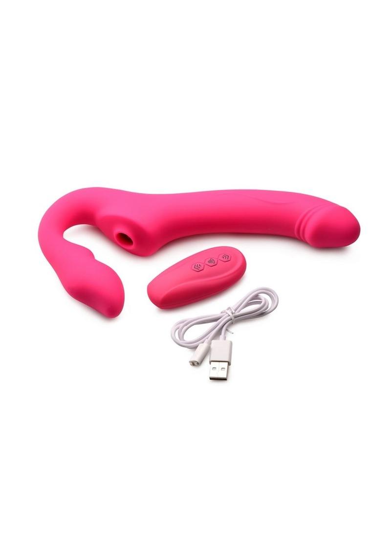Strap U Licking Vibrating Rechargeable Silicone Strapless Harness with Remote Control