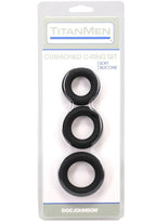 Titanmen Silicone Cushioned Cock Ring - Black - 3 Piece/Set