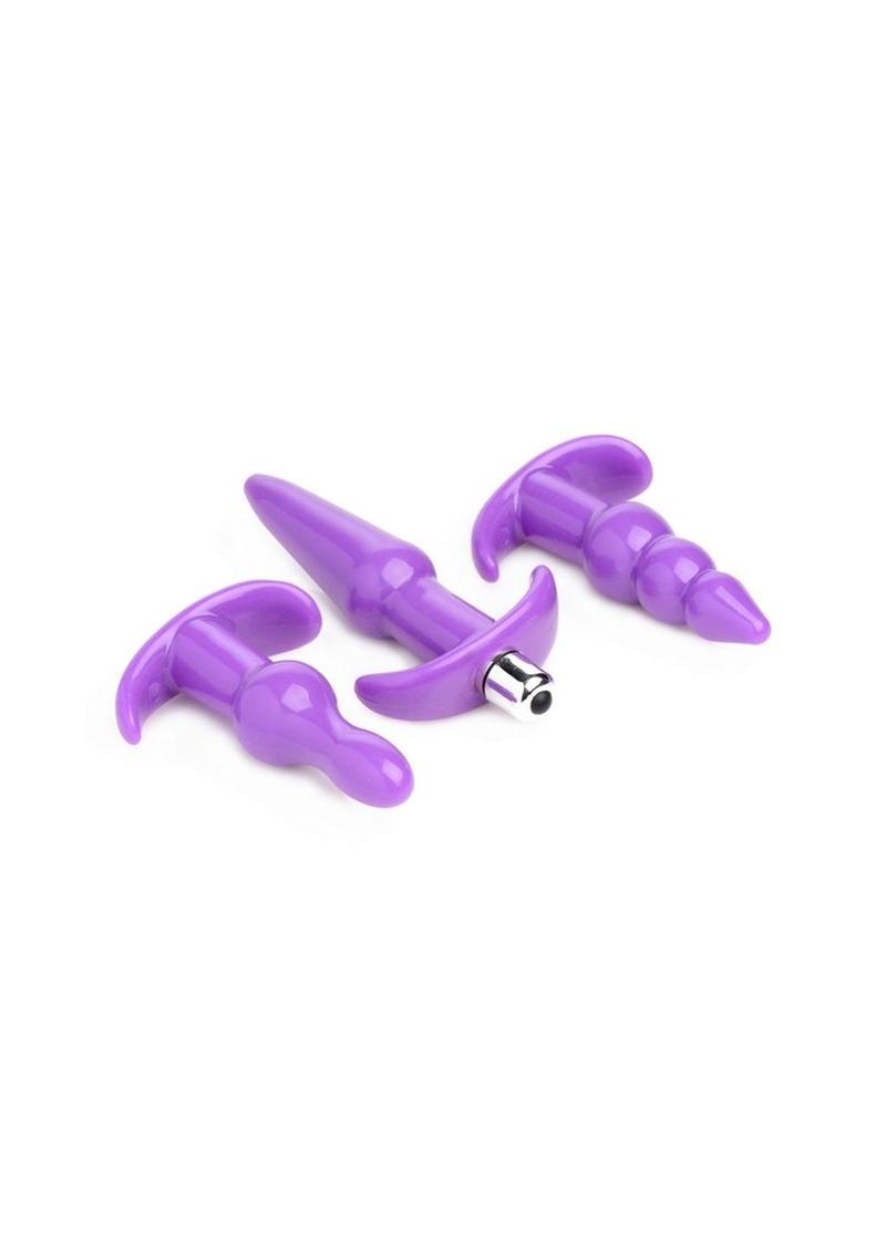 Trinity Vibes 4-Piece Vibrating Plug Set with Removable Bullet, Purple