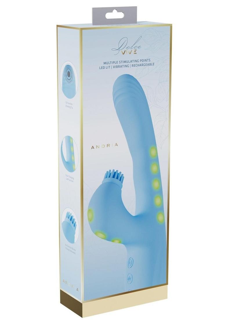 Vive Andria Led Rechargeable Silicone Dual Motor G-Spot Vibrating and Tap Clit Stimulator - Blue